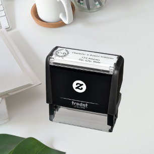 Tampon Auto-encreur Épouse initiale du marié mariage de couronne adres