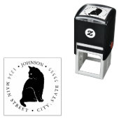 Tampon Auto-encreur Étiquette de retour Silhouette Chat Noir (En situation)