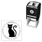 Tampon Auto-encreur Étiquette de retour Silhouette Chat Noir (En situation)