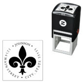 Tampon Auto-encreur Étiquette retour français Fleur-de-lis (En situation)