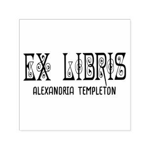 Tampon Auto-encreur Ex Libris Art Déco Texte Vintage #3 Bibliothèque L
