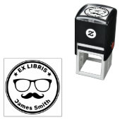 Tampon Auto-encreur Ex Libris avec lunettes et moustache | Hipster (En situation)