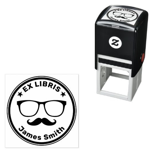 Tampon Auto-encreur Ex Libris avec lunettes et moustache | Hipster (En situation)