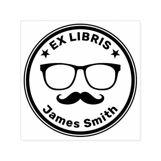 Tampon Auto-encreur Ex Libris avec lunettes et moustache | Hipster (Design)