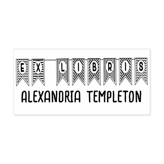 Tampon Auto-encreur Ex Libris Bunting Pennant Flag Bibliothèque Nom du (Design)