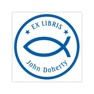 Tampon Auto-encreur Ex Libris Christian Fish Personnalisable