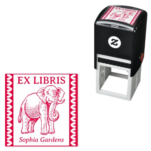 Tampon Auto-encreur Ex Libris - Elephant Indien - Bordé (En situation)