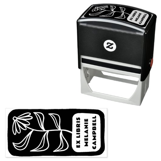 Tampon Auto-encreur Ex Libris Fleur Rétro Gras Plaque d'Ex Libris Livr (En situation)