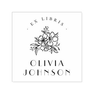 Tampon Auto-encreur Ex Libris Floral Dessiné à la Main Moderne Personn