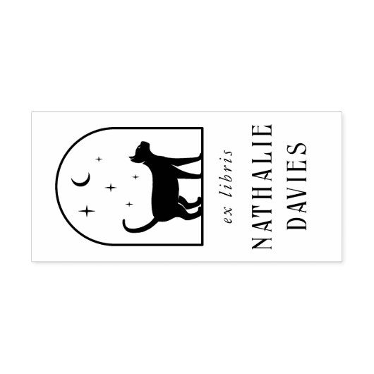 Tampon Auto-encreur Ex Libris | Magic Moon Stars & Cat Library Livre (Design)