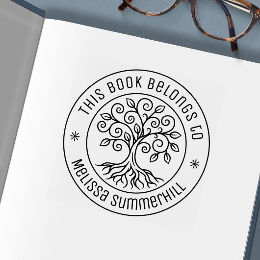 Tampon Auto-encreur Ex-libris rond en forme d'arbre