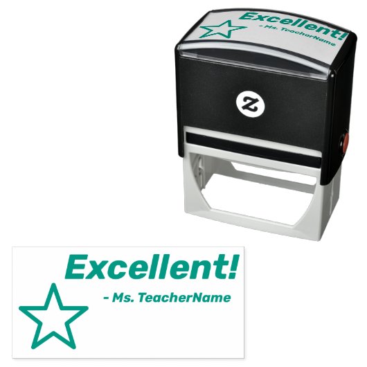 Tampon Auto-encreur "Excellent !" + Nom de l'enseignant Timbre en caou (En situation)