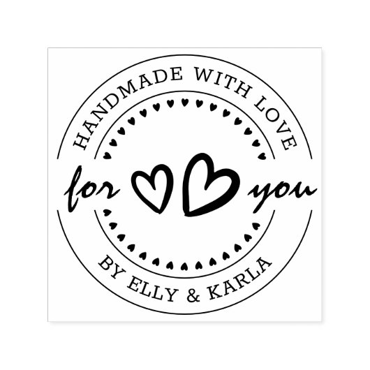 Tampon Auto-encreur Fabriqué à la main avec amour Nom personnalisé & C (Design)