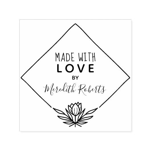 Tampon Auto-encreur Fabriqué Avec Amour Cadre Fleur Lotus Personnalisé (Design)