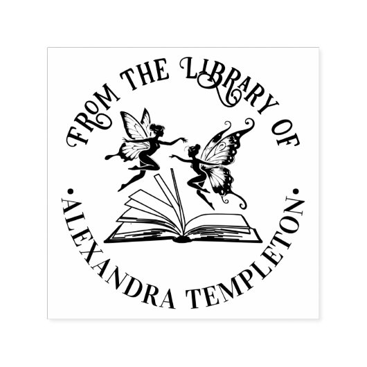 Tampon Auto-encreur Fairies Fly Over Open Book “From the Library of” (Design)