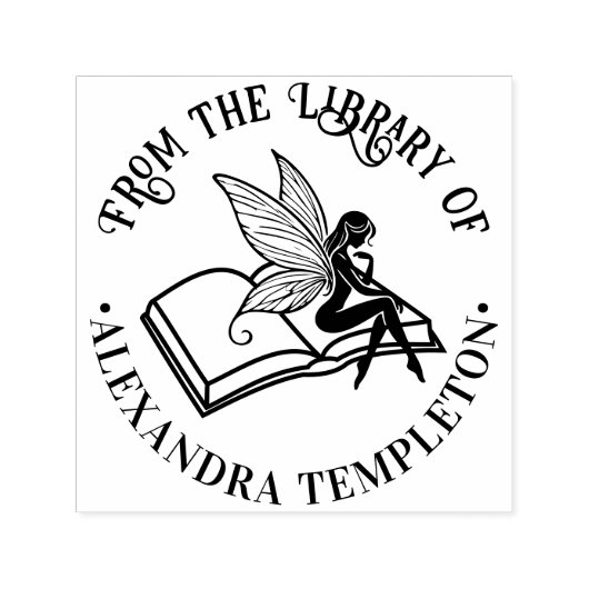 Tampon Auto-encreur Fairy on Open Book “From the Library of” Name (Design)