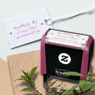 Tampon Auto-encreur Fait à la main par (texte personnalisé) + nom, ros
