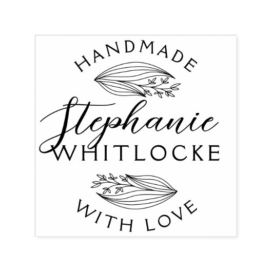 Tampon Auto-encreur Fait main avec amour | Rustic Sketch Feuille & Scr (Design)