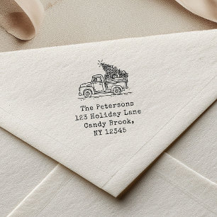 Tampon Auto-encreur Famille de Camions de Noël Rétro-Glissés à la main