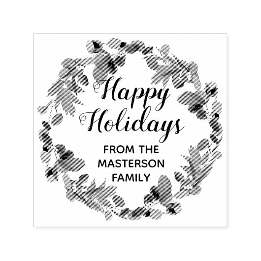 Tampon Auto-encreur Famille Joyeuses vacances Eucalyptus Wreath (Design)