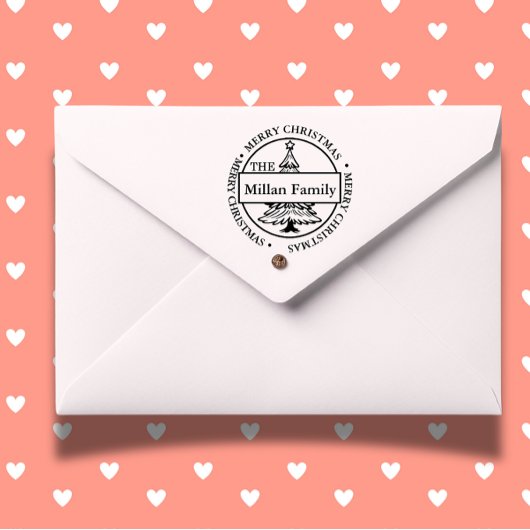 Tampon Auto-encreur Famille Joyeux Noël Arbre thème