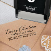 Tampon Auto-encreur Famille Joyeux Noël Script Retour Adresse personne