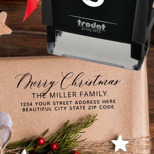 Tampon Auto-encreur Famille Joyeux Noël Script Retour Adresse personne