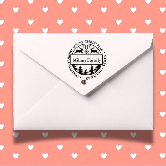 Tampon Auto-encreur Famille Joyeux Noël thème Cerf