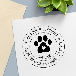 Tampon Auto-encreur Family Name Pet Paw Print Round Address
