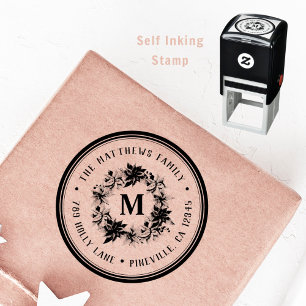 Tampon Auto-encreur Farmhouse Poinsettia Wreath Holiday Adresse de ret