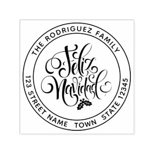 Tampon Auto-encreur Feliz Navidad Adresse circulaire