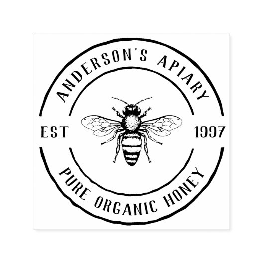 Tampon Auto-encreur Ferme familiale Apiary Rustic Round Honey Timbre (Design)