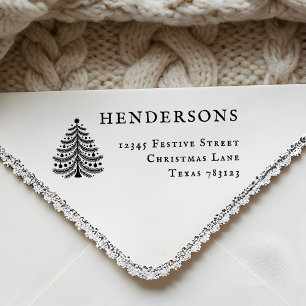 Tampon Auto-encreur Festif Arbre de Noël Retour Adresse Timbre en caou