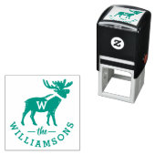 Tampon Auto-encreur Festif Moose d'hiver Monogramme Famille Noël (En situation)