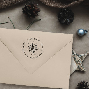 Tampon Auto-encreur Festif Snowflake Round Family Adresse de retour