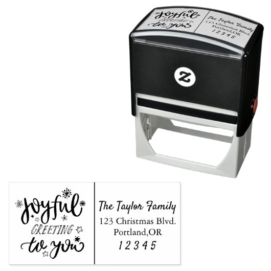 Tampon Auto-encreur Festiful Greeting Calligraphy Adresse de retour (En situation)