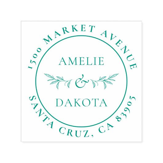 Tampon Auto-encreur Feuilles dessinés à la main Élégant mariage Adress (Design)