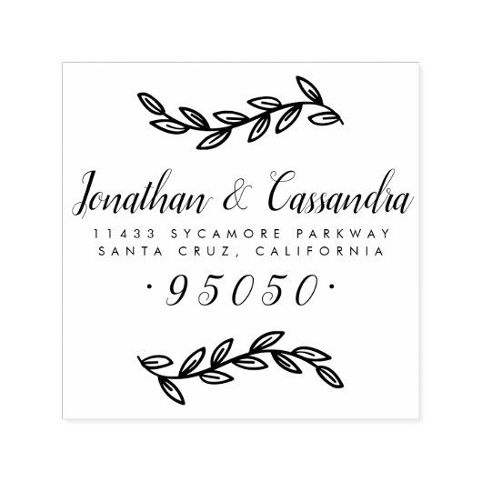 Tampon Auto-encreur Feuilles rustiques et script de calligraphie Adres (Design)