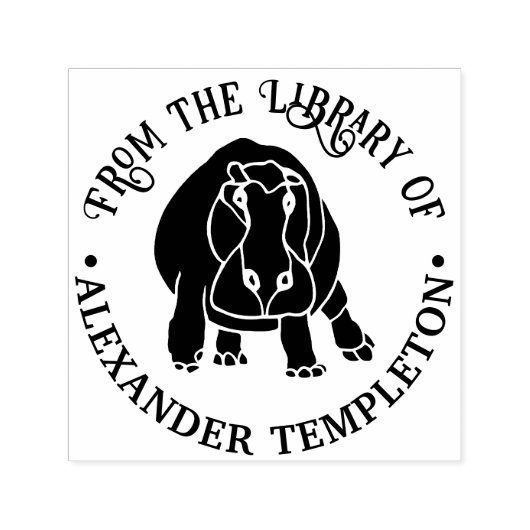 Tampon Auto-encreur Fierce Hippopotamus Silhouette Bibliothèque Nom du (Design)