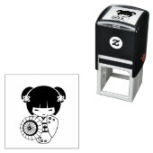 Tampon Auto-encreur Fille des parapluies asiatiques en Kimono Couleur  (En situation)