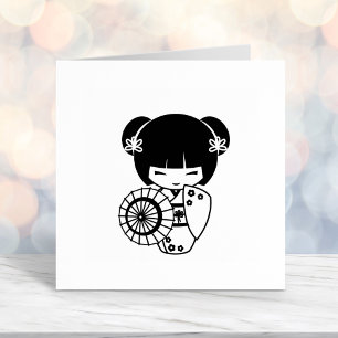 Tampon Auto-encreur Fille des parapluies asiatiques en Kimono Couleur 