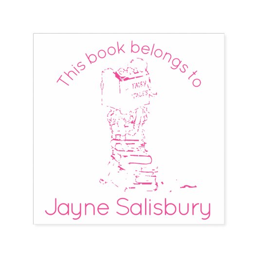 Tampon Auto-encreur fille lecture livres nom enfants bibliothèque timb (Design)