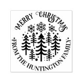 Tampon Auto-encreur Fir Trees et Snowflakes Joyeux Noël Nom (Design)