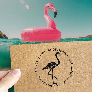 Tampon Auto-encreur Flamant rose Adresse de retour Label Ménage Cadeau