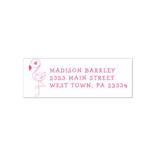 Tampon Auto-encreur Flamant rose Cute Tropical Kids Return Adresse Sta
