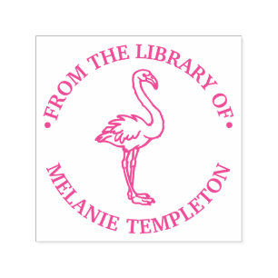 Tampon Auto-encreur Flamant rose debout "De la bibliothèque de" Nom Mo