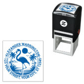 Tampon Auto-encreur Flamant rose debout, Palm Trees Nom Adresse de ret (En situation)