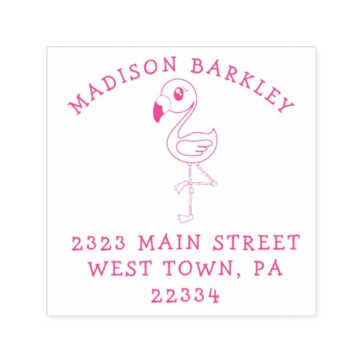 Tampon Auto-encreur Flamant rose mignon Tropical Kids Retourner l'adre (Design)