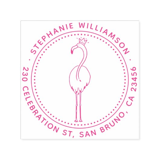 Tampon Auto-encreur Flamant rose Princess Nom rond personnalisé Adress (Design)