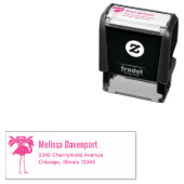 Tampon Auto-encreur Flamant rose tropical avec palmiers (En situation)